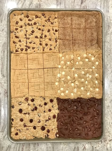 6-in-1 Sheet Pan Cookie Bars Sheet Pan Scones, Sheet Pan Cookies For A Crowd, Sheet Pan Cookie Bars, Sheet Pan Cookies, The Baker Mama, Simple Cookie Dough Recipe, Baker Mama, Crowd Food, Pan Desserts