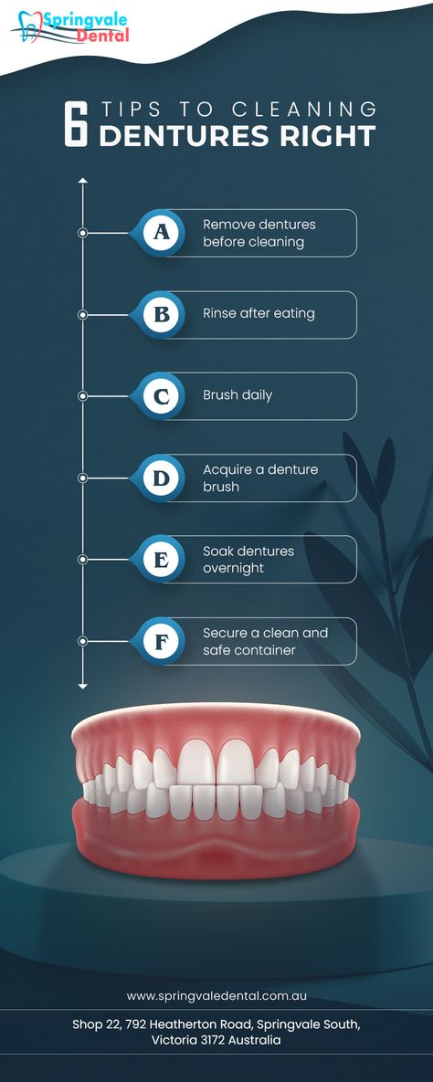 An infographic explaining about cleaning technique of dentures Dental Clinic Instagram Post, Dental Advertising Ideas Social Media, Dentist Infographic, Dental Posters For Clinic, Dental Clinic Ads, Dental Clinic Poster, Dental Awareness, Dental Infographics, Dentist Social Media