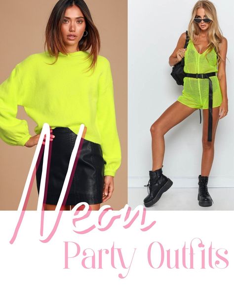 Women Neon Outfit, Neon New Years Eve Party Outfit, Classy Neon Outfit, Neon Women Outfit, Outfits For A Neon Party, Neon Glam Outfit, Neon Nights Outfit, What To Wear To A Neon Party, Glow In The Dark Outfit Ideas For Women