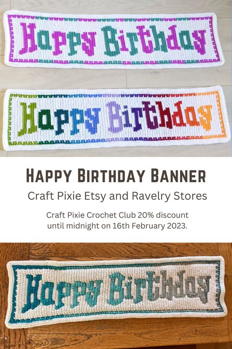 Happy Birthday Banner using simple overlay mosaic crochet from Craft Pixie! Crochet Birthday Banner, Crochet Stash Buster, Pixie Crochet, Crochet Banner, Crochet Birthday, Overlay Mosaic Crochet, Crochet Letters, Useful Stuff, Mosaic Crochet