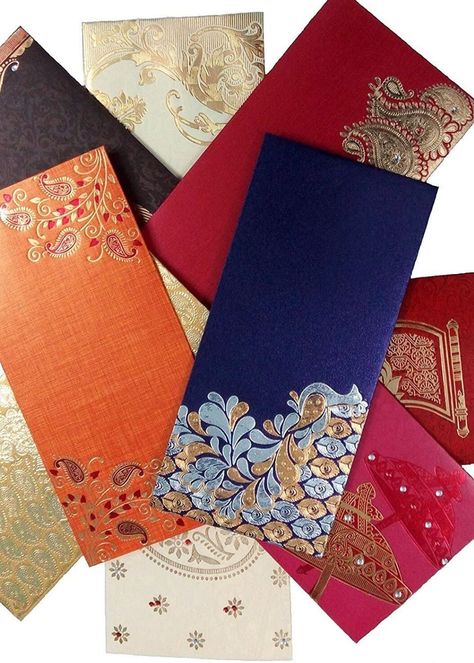 This amazing Indian design style of luxurious envelope is perfect for an indian themed wedding. Premium, exclusive Hand Made Beautifully Designed envelope with vibrant Royal Color with Golden Sparkling & Art Work on Glossy Paper. This unique great fit to indian wedding invite like wedding invitations and engagement party invites. A fancy indian chic envelope is a stunning idea for themed wedding stationary. Fancy Envelopes Weddings, Wedding Envelope Design Indian, Money Envelope Design Wedding, Money Envelope Design, Envelope Design Ideas, Wedding Envelopes Handwritten, Wedding Envelope Design, Wedding Envelopes Design, Engagement Party Invites