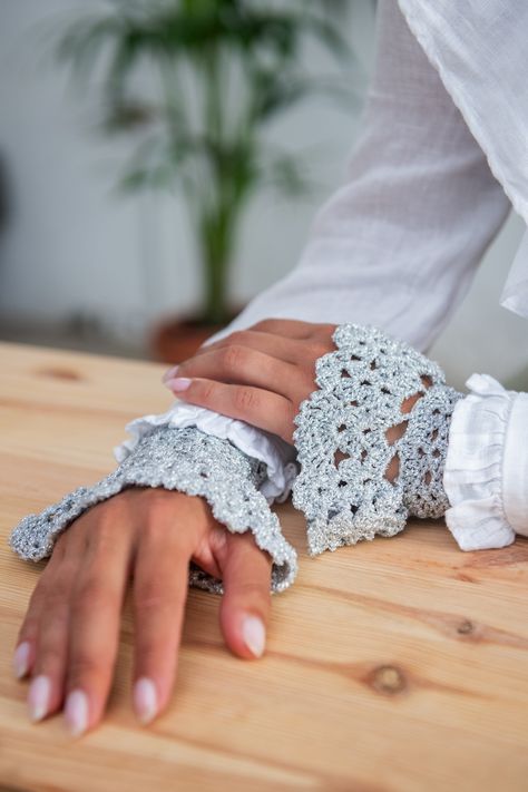 Cuffs Intermediate Crochet Pattern - DMC Crochet Hand Cuffs, Crochet Lace Cuff Free Pattern, Crochet Cuffs Sleeve, Crochet Lace Gloves, Crochet Cuffs, Crochet Collars, Long Fingerless Gloves, Boho Cuff Bracelet, Crochet Wrap Pattern