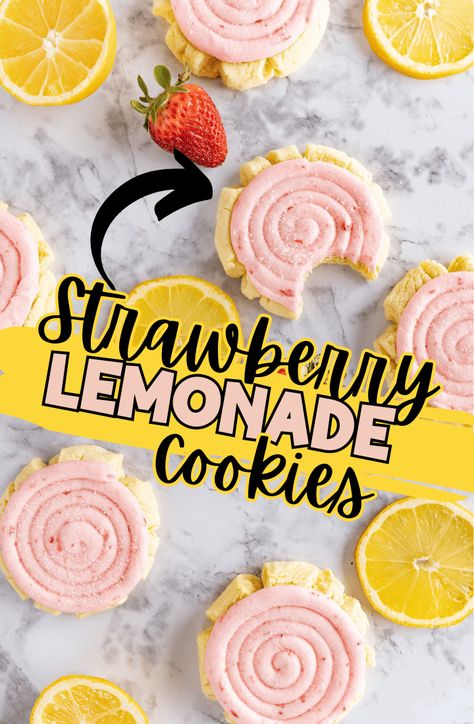 Strawberry lemonade cookies are a delightful summertime treat that combines the refreshing flavors of ripe strawberries and tangy lemons in a soft, melt in your mouth cookie. |Cooking with Karli|d Lemon Cookie Crumble, Strawberry Lemonade Cookies Recipe, Crumbl Raspberry Lemonade Cookie, Summer Flavor Cookies, Strawberry Cookies Crumbl, Soft Strawberry Cookies, Strawberry Cupcake Crumbl Cookie, Cute Cookies To Make, Flavored Cookie Recipes