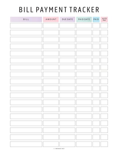 Keep Track Of Bills, Bill Tracking, Bill Payment Tracker, Expense Tracker Printable, Bill Tracker Printable, Payment Tracker, Planner Cleaning, Colorful Planner, Lifestyle Planner