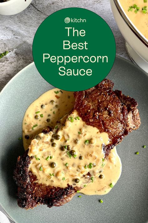 How to Make Creamy Peppercorn Sauce (Without Cooking Steak) Pepper Corn Gravy Recipe, Steak And Sauce, Creamy Peppercorn Sauce For Steak, Green Peppercorn Sauce For Steak, Pepper Steak Sauce Recipe, Pepper Corn Sauce For Steak, Steak Peppercorn Sauce, Steak Sauces Creamy, Steak Au Poivre Sauce