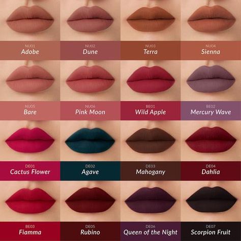 Pretty Lipstick Colors, Kaleidos Makeup, Powder Texture, Matte Lip Gloss, Perfect Lips, How To Line Lips, Lipstick Makeup, Lipstick Shades, Colorful Makeup