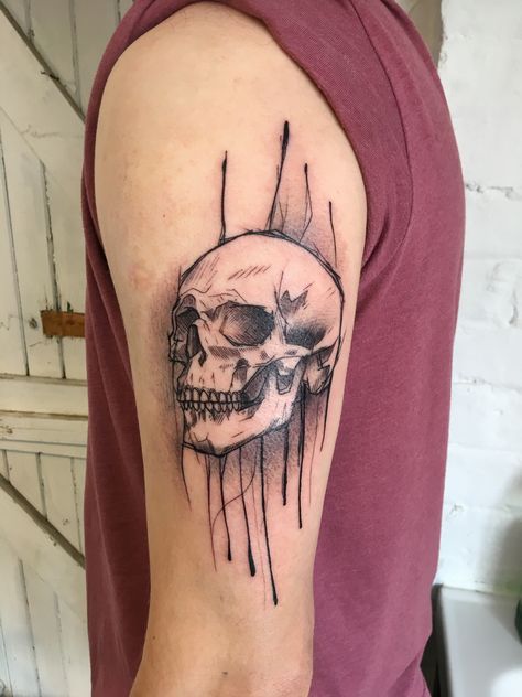 Side Skull Tattoo, Skull Profile Tattoo, Music Skull Tattoo, Skull Tattoo Placement, Skull Tattoo Arm, Skull Shoulder Tattoo, Skull Tattoos Men, Ap Tattoo, Skull Arm Tattoo