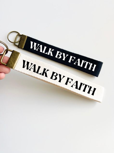 Walk by Faith Keychain, Christian Key Fob, Wristlet Strap, Bible Verse, Religiuos Keyring, Cotton Keychain, Christian Gift, Christian Keyfob - Etsy Faith Keychain, Totes Ideas, Key Fob Wristlet, Christian Quotes God, Christian Christmas, Wristlet Keychain, Walk By Faith, Christian Jewelry, Key Fobs