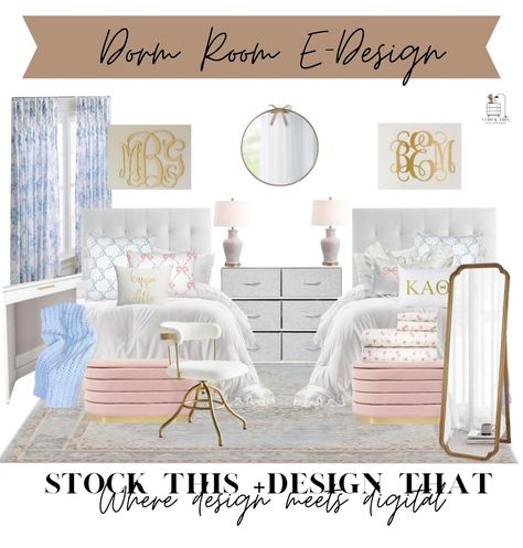 ✨Exciting news!✨ We added some Love Shack Fancy vibes to our dorm room and girl room collections! 💕🌹🌷 👉🏻stockthisdesignthat.com - purchase your e-design package for $250 and we’ll send you all of the links to the products and help you get your dorm room put together! We’ll also send you an essentials cheat sheet✏️ #loveshackfancy #dormroom #girlsdormdecor #girlsroom Dorm Room Checklist, Chambre Inspo, Fancy Bedroom, Dorm Desk, Room Checklist, Dream Dorm, Simple Bedroom Design, Fancy Bows, Dorm Room Designs