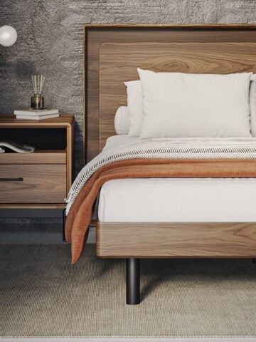 LINQ | BDI Furniture Bedsets Ideas, Room Cool Ideas, Bdi Furniture, Wooden Bed Side Table, Bed Side Table Design, Wooden Cot, Minimalist Bed, Bedroom Interiors, Bed Side Table