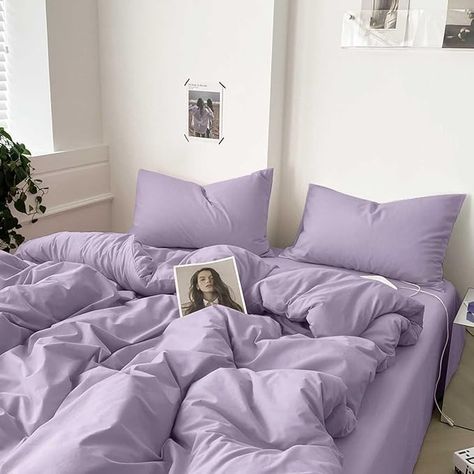 Amazon.com: Lavender Comforter Queen Size, 3 Piece Soft Light Purple Modern Bedding Set & Collections, Lightweight All Season Microfiber Down Alternative Bed Comforter with 2 Pillow Shams for Women Girls Teens : Home & Kitchen Light Purple Comforter, Small Teen Girl Room, Lavendar Bedroom Aesthetic, Purple Bedding Bedroom, Lavender Comforter, Modern Bedding Set, Purple Bedspread, Full Size Comforter Sets, Purple Comforter