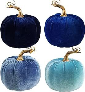 Blue Thanksgiving Decor, Blue And White Fall Decor, Halloween Candy Alternatives, Blue Fall Decor, Wedding Halloween, Artificial Pumpkins, Foam Pumpkins, Wedding Favors Fall, Faux Pumpkins