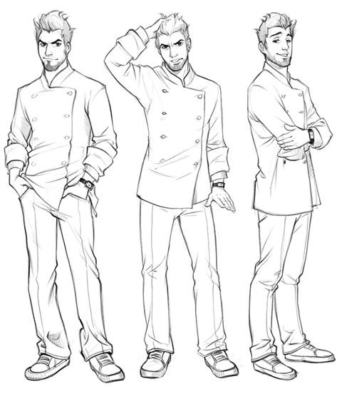 Fashion. Fame. Fortune. Friends. Head to New York City to create the life of your dreams! Drawing Guys Character Design, Male Pose Illustration, Disney Male Character Design, Male Chef Character Design, Waiter Poses Drawing Reference, Chef Pose Reference, Male Character Design References Poses, Male Characters Design, Man Poses Drawing