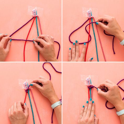 Follow this tutorial to DIY a cotton cord bracelet. Diy Kids Birthday Party, Cord Bracelet Diy, Creative Homemade Gifts, Friendship Crafts, Diy Crafts For School, Cotton Cord Bracelet, Diy Crafts For Teen Girls, Woven Jewelry, Friend Ship