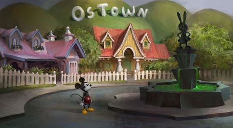 Epic Mickey 2, Disney Epic Mickey, Mickey House, Epic Mickey, Oswald The Lucky Rabbit, Concept Art World, City Folk, Lucky Rabbit, Disney Games