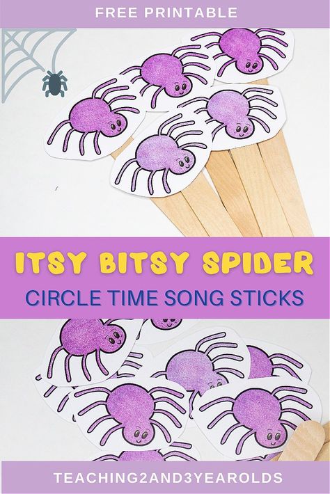 Download this free Itsy Bitsy Spider printable activity and create props for music and movement or circle time! #toddler #preschool #printable #circletime #musicandmovement #classroom #teachers #spider #2yearolds #3yearolds #teaching2and3yearolds Itsy Bitsy Spider Printable, Circle Time Printables, Itsy Bitsy Spider Activities, Toddler Circle Time, Spider Printable, Spider Activities, Efl Teaching, Nursery Rhymes Preschool, Spider Theme