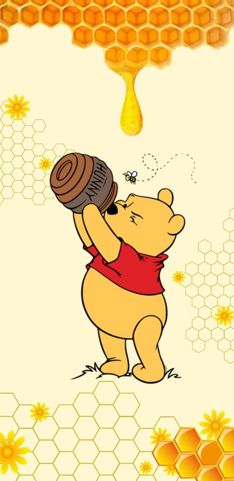 Winnie The Pooh With Honey, Winnie The Pooh Background, Winnie The Pooh Wallpaper, Pooh Wallpaper, Winnie The Pooh Hunny, Winnie Poo, Disney Phone Backgrounds, Winnie The Pooh Drawing, Winnie The Pooh Cartoon