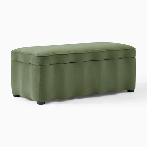 Daisy Storage Bench | West Elm Green Storage Bench, Bed Bench Storage, Bathroom Bench, Colorful Kids Room, Storage Trunks, End Of Bed Bench, Ottoman Storage, Upholstered Storage Bench, Velvet Shoes