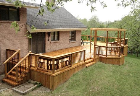 Cabin Pergola, Sunroom Deck, Corner Deck, Wraparound Deck, Landscaping Around Deck, Outdoor Awnings, Patio Deck Designs, Building A Porch, Deck Designs Backyard