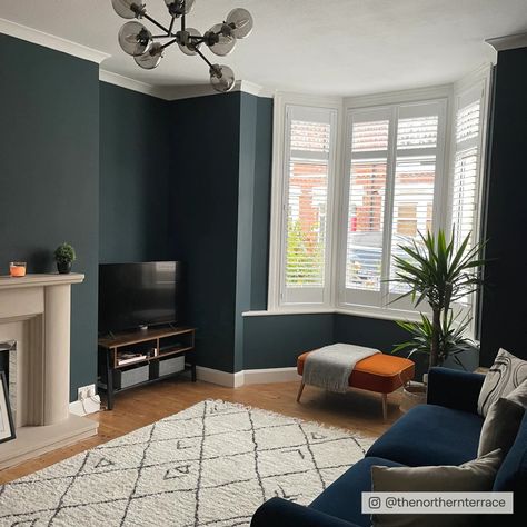 Dark Green Living Room, Dark Blue Living Room, Teal Living Rooms, Snug Room, Vibrant Living Room, Victorian Living Room, Dark Living Rooms, Cosy Living Room, London House