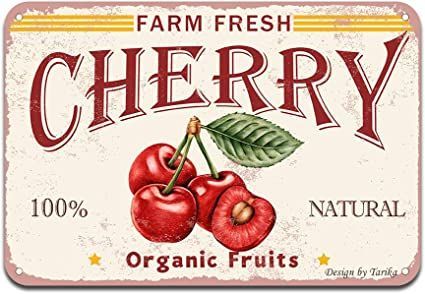 Cherry Beer, Funny Fruits, Cherry Farm, Beer Decorations, Green Room Decor, Summer Wall Decor, Fresh Cherry, Funny Fruit, Retro Metal Signs