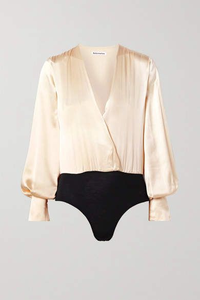 Reformation - Beverly Wrap-effect Silk-satin And Stretch-tencel Bodysuit - Cream #commissionlink #reformation #bodysuit Satin Wrap Blouse, Fall Winter Capsule Wardrobe, Wrap Bodysuit, Silk Bodysuit, Winter Capsule Wardrobe, Cream Silk, Silk Wrap, Online Shopping For Women, Wrap Blouse