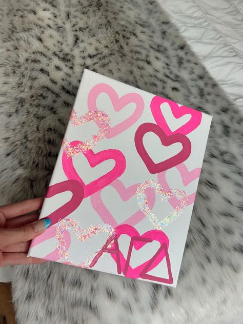 hearts pink cute canvas Cute Painting Ideas For Valentines Day, Barbie Painting Easy, Barbie Aesthetic Painting, Hearts Painting On Canvas, Cute Valentine’s Day Paintings, Cute Pink Canvas Paintings, Cute Pink Paintings On Canvas, Big Easy Paintings, Painting Ideas For Besties