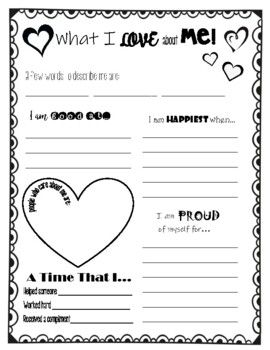 This simple and fun activity is a great way to get students thinking about and reflecting on all the things that make them wonderful. Great for self-esteem, self-confidence, and self-awareness. Could also be used as a Valentine's Day activity. I Love Myself Activities For Kids, Are You Ok Day Activities, Feminist Club Activities, Women Support Group Activities, Self Efficacy Activities, Confidence Activities For Kids, Prayer Picnic, What I Love About You, Self Love Activities For Kids