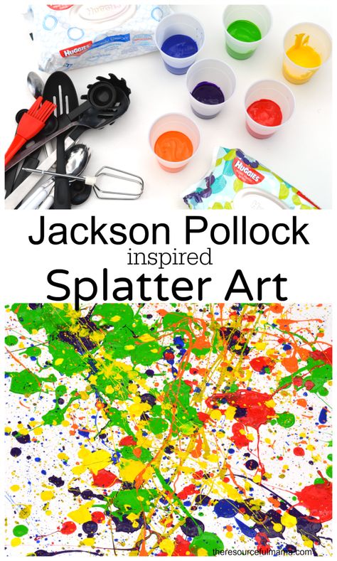 Jackson Pollock Art, Pollock Paintings, Preschool Art Projects, Artist Study, Art Project For Kids, Splatter Art, Artist Project, Ecole Art, Action Painting