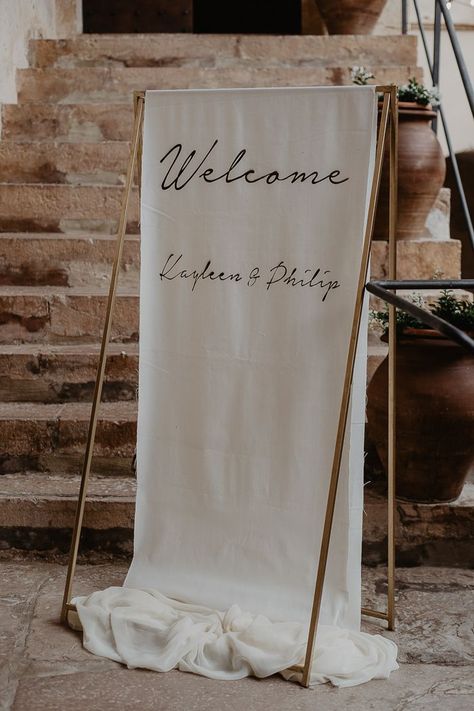 Wedding Welcome Sign Alternative, Fabric Signs Wedding, Canvas Wedding Welcome Sign, Different Wedding Signs, Canvas Welcome Sign Wedding, Diy Linen Wedding Sign, Framed Welcome Sign Wedding, Wedding Signs Unique, Fabric Signage Wedding