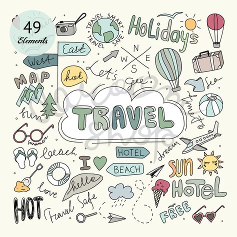 Road Trip Doodles, Travel Doodle Art, Trip Doodle, Travel Journalling, Doodles Travel, Line Art Travel, Doodle Travel, Bookmark Quotes, Travel Doodle