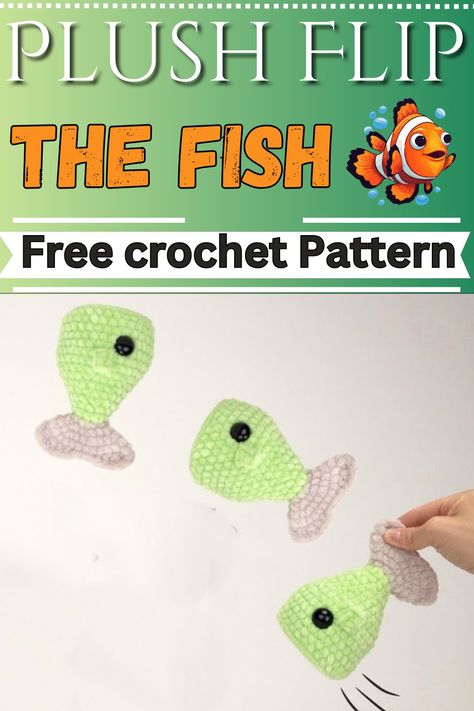 Crochet Plush Flip The Fish Amigurumi Pattern Free Flip Fish Crochet, Crochet Goldfish Cracker, Flip The Fish Crochet Pattern, Crochet Pocket Amigurumi, Crochet Fish Tank Free Pattern, Small Crochet Fish Pattern Free, Small No Sew Crochet Patterns, Crochet Pocket Hug Free Pattern, Free Crochet Fish Patterns