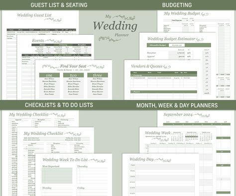 Free Printable Wedding Planner (.pdf) from Vertex42.com Free Wedding Planner Printables Pdf, Wedding Templates Printable Free, Wedding Checklist Timeline Printable, Wedding Binder Printables, Wedding Planner Templates, Wedding Budget Worksheet, Free Wedding Planner Printables, Wedding Planner Guide, Wedding Guest List Template