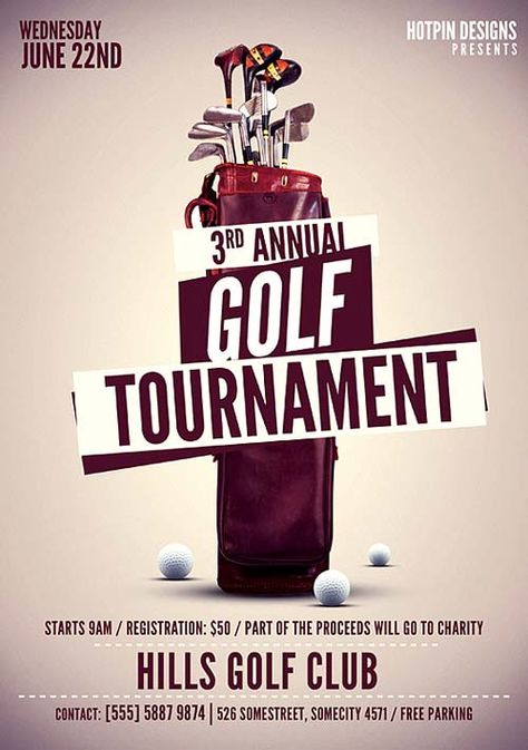 Golf Tournament Flyer, Golf Tournament Ideas, Golf Poster, Fundraiser Flyer, Golf Event, Golf Outing, Restaurant Flyer, Psd Flyer, Promotional Flyers