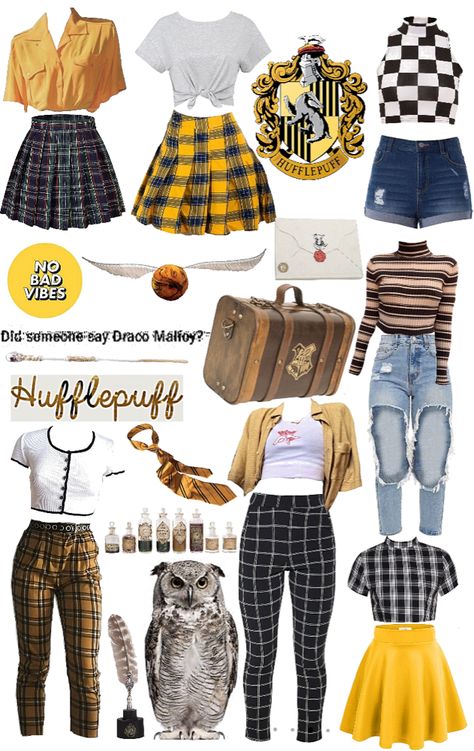 #harrypotter #hogwarts #hufflepuff #outfit #womens. Discover outfit ideas for Back to Hogwarts ❤️💚💙💛 made with the shoplook outfit maker. How to wear ideas for yellow and Mistress Rocks Tops | Hufflepuff Universal Outfit, Universal Studios Inspired Outfits, Outfits To Wear To Harry Potter World, Plus Size Hufflepuff Outfit, Cute Outfits To Wear To Universal Studios, Hufflepuff Casual Outfit, Hufflepuff Outfit Universal, Hufflepuff Costume Ideas, Casual Hufflepuff Outfit