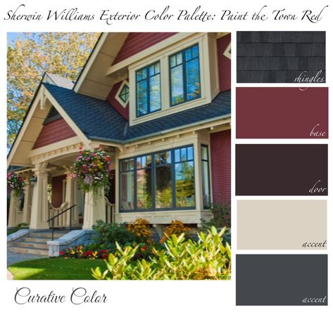 Paint the Town Red SHERWIN WILLIAMS Exterior Color Palette - Etsy Red House Colors Exterior, Red House Color Scheme, Red And White House Exterior, Colonial Red Paint, Red Cottage Exterior, Red Cabin Exterior, Red House Exterior Color Palettes, Red Exterior House Colors Farmhouse, Red Colonial House Exterior