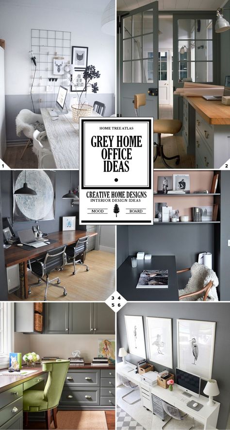 When it comes to grey home offices, you can either 1) paint all of the walls grey, or 2) paint all of the walls white. In this post I go over how to design your space using those two options, and go over specific decor, furniture, and other grey home office ideas. The Overall Look […] Office With Gray Walls, Office Interior Design Grey And White, Black And Grey Office Decor, Office Decor Gray Walls, Office With Grey Walls, White And Grey Office Ideas, Blue Grey Office Design, Light Grey Office Ideas, Grey And Brown Office