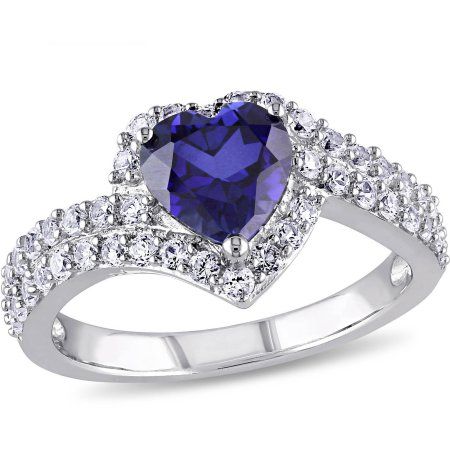 Tangelo 2-3/4 Carat T.G.W. Created Blue and White Sapphire Sterling Silver Heart Bypass Engagement Ring, Women's, Size: 9, Metal Type Sapphire Heart Ring, Heart Halo Ring, Heart Halo, Bypass Engagement Ring, Swirl Ring, Blue Sapphire Rings, Sapphire Jewelry, Rings For Her, Sterling Silver Heart