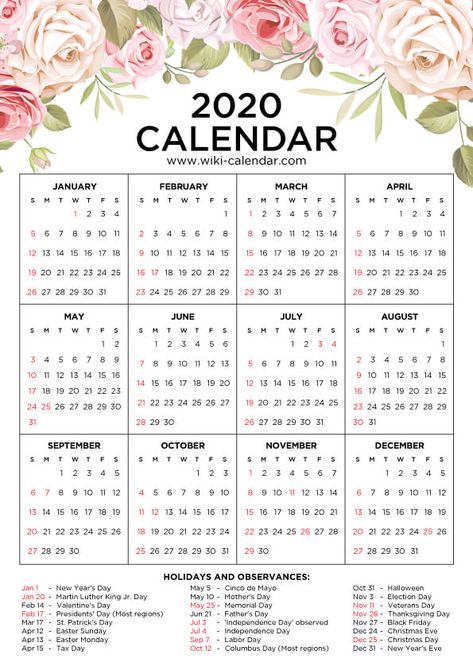 Printable Yearly Calendar, Floral Calendar, Printable Calendar 2020, Calendar Design Template, Creative Calendar, Free Calendar Template, Cute Calendar, Calendar Wallpaper, Calendar 2020