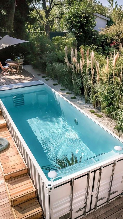 How To Create A Container Pool - Jill Seidner Interior Design Shipping Container Pool Cost, Swimming Pools Backyard Landscape, Piscina Container, Cocktail Pools, Lap Pool Designs, Small Backyard Pool Ideas, Cocktail Pool, Mini Swimming Pool, Small Backyard Pool