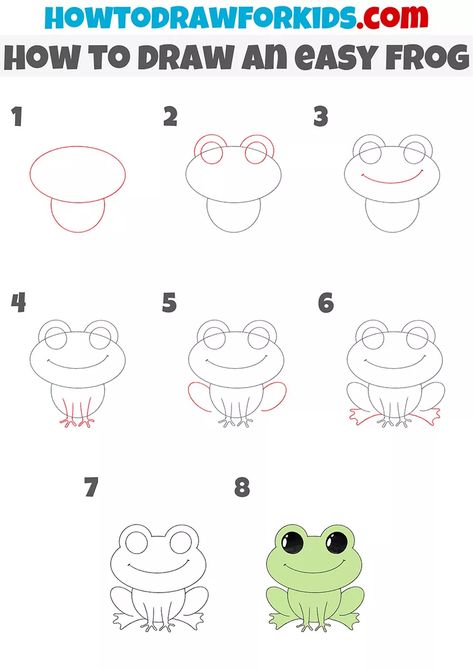 How to Draw an Easy Frog - Easy Drawing Tutorial For Kids Cartoon Frog Drawing Sketch, How To Draw Cartoon Frog, Easy Frog Drawing Step By Step, Cute Easy Frog Drawing, How To Draw A Cute Frog Step By Step, How To Draw A Frog Cute, Frog Easy Painting, How To Draw Frogs Easy, How To Paint A Frog