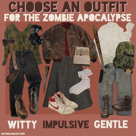 Dystopian Apocalypse Outfit, Zombies Apocalypse Survival Outfit, Apocolapyse Outfits, Zombie Apocalypse Aesthetic Outfits, Armageddon Outfits, Apocalypse Moodboard, Apocalypse Outfit Aesthetic, Zombie Apocalypse Clothes, Soft Apocalypse Aesthetic