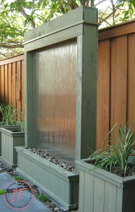 11 Amazing DIY Water Fountain Ideas to Spruce Up Your Garden Diy Outdoor Water Wall Privacy Screen, Wood Water Feature, Diy Yard Waterfall, Outdoor Diy Fountain Ideas, Tall Water Feature, Outdoor Patio Fountain Ideas, How To Build A Fountain, Deck Fountain Ideas, Diy Water Wall Outdoor