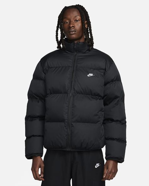 Nike Puffer Jacket Outfit, Nike Puffer Jacket, Nike Puffer, Nike Mens Clothing, Puffer Jacket Outfit, Puffer Jacket Men, Boys Fits, Mens Puffer Jacket, Black Puffer Jacket