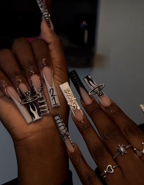 Matte Birthday Nails, Black 21st Birthday Nails, Birthday Nail Set Ideas Black, Sweet 16 Birthday Nails, Birthday Nails Gemini, 21st Birthday Nails Acrylic, 22nd Birthday Nails, Aquarius Birthday Nails, Aries Birthday Nails