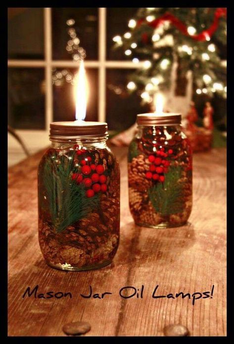 Mason Jar Oil Candle, Christmas Mason Jars Diy, Mason Jar Christmas Gifts, Kerajinan Diy, Christmas Crafts To Sell, Christmas Mason Jars, Mason Jar Crafts Diy, Mason Jar Gifts, Christmas Jars