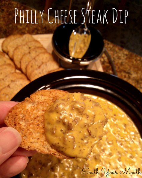 Philly Cheese Steak Dip! Crock pot recipe with Steak-umms and Cheez Whiz. SO EASY and SO GOOD! Smothered Chicken Casserole, Steak Dip, Cheese Wiz, Cheesesteak Dip, Philly Cheese Steak Dip, Salad Cheese, South Your Mouth, Cheez Whiz, Delicious Dips Recipes