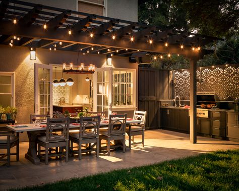 Detached Pergola Patio, Detached Pergola, Modern Pergola Patio, Pergola Patio Attached To House, Patio Attached To House, Camping String Lights, Led String Lights Outdoor, Light Party, Modern Pergola