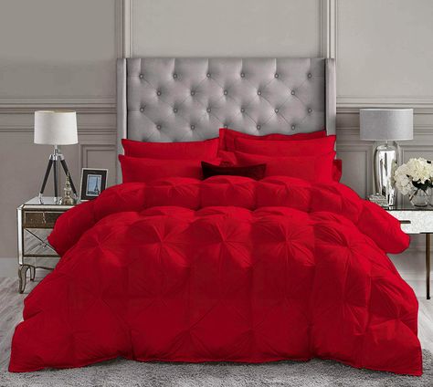 PRICES MAY VARY. Imported 100% Egyptian Cotton Super King Pinch Pleated Comforter (98"x116") inches Machine Wash in Cold/Warm Water, Delicate Cycle with Mild Detergent, No Bleach, Tumble Dry on Low, Remove Immediately at end of Cycle This All Season Bedding Castle Comforter Set Will Add to the Perfect Touch to Your Bedroom Décor and Is a Perfect Gift to a Loved One! many people turn to lavish bed Pinch Pleated Comforters to stay warm. Because of their luxurious feel and unbeatable warmth. Lookin Pintuck Comforter, Red Bedding Sets, Red Comforter, Town Games, Queen Size Comforter Sets, Grey Comforter, Cotton Comforter Set, Red Couch, Queen Size Comforter