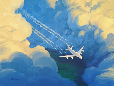 "The Way" by Artem Chebokha Plane Drawing, Airplane Illustration, Airplane Painting, Airplane Drawing, Airplane Wallpaper, Aircraft Painting, Canvas Art Projects, Airplane Art, 인물 드로잉